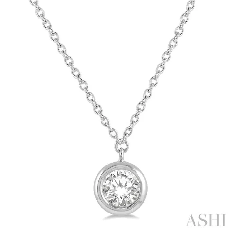 Custom Gemstone Pendant Necklace For Weddings-1/10 Ctw Round Cut Diamond Necklace in 14K White Gold