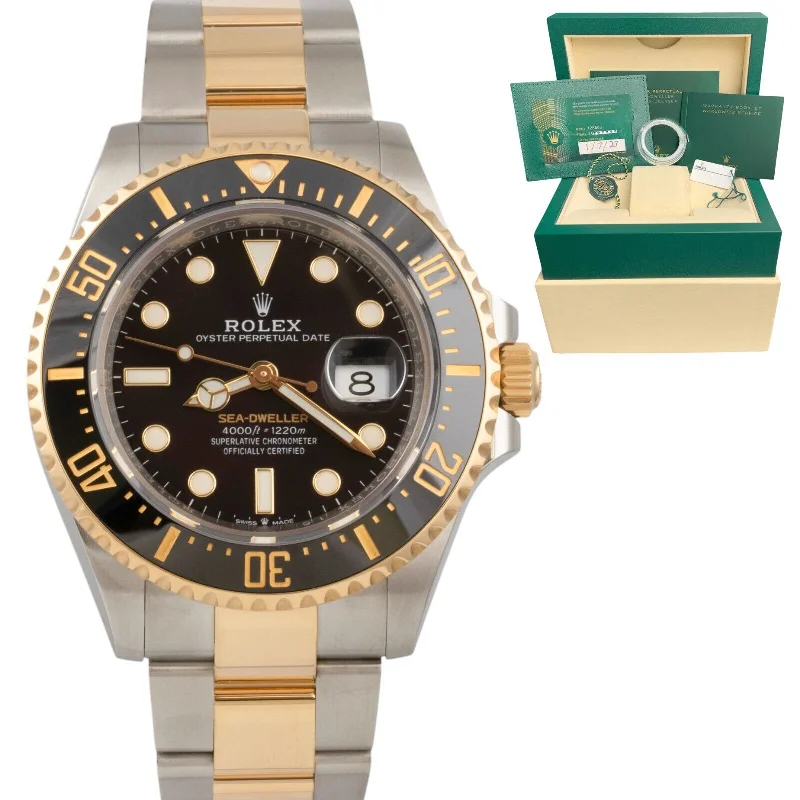 Leather Strap Watches For Men-2023 Rolex Sea-Dweller 2-Tone 18k & Stainless 43mm Black Watch 126603 BOX PAPERS