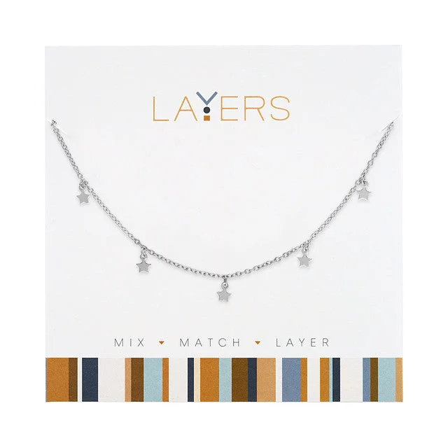 Modern Geometric Necklace For Elegant Style-Silver Mini Stars Layers Necklace