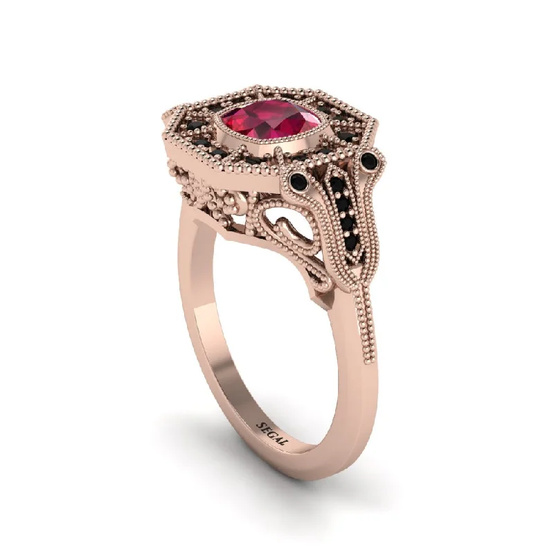 Sparkling Diamond Rings For Special Gifts-Ruby Cushion Cut Art Deco Engagement Ring - Kristin No. 41