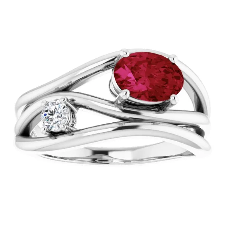 Simple Silver Wedding Bands For Minimalist Style-Platinum Lab-Grown Ruby & 1/10 CTW Natural Diamond Ring