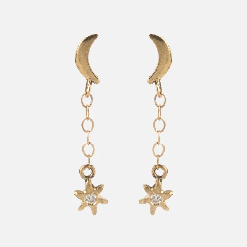 Modern Hoop Earrings For Daily Wear-Moon and Stars Drop Earrings