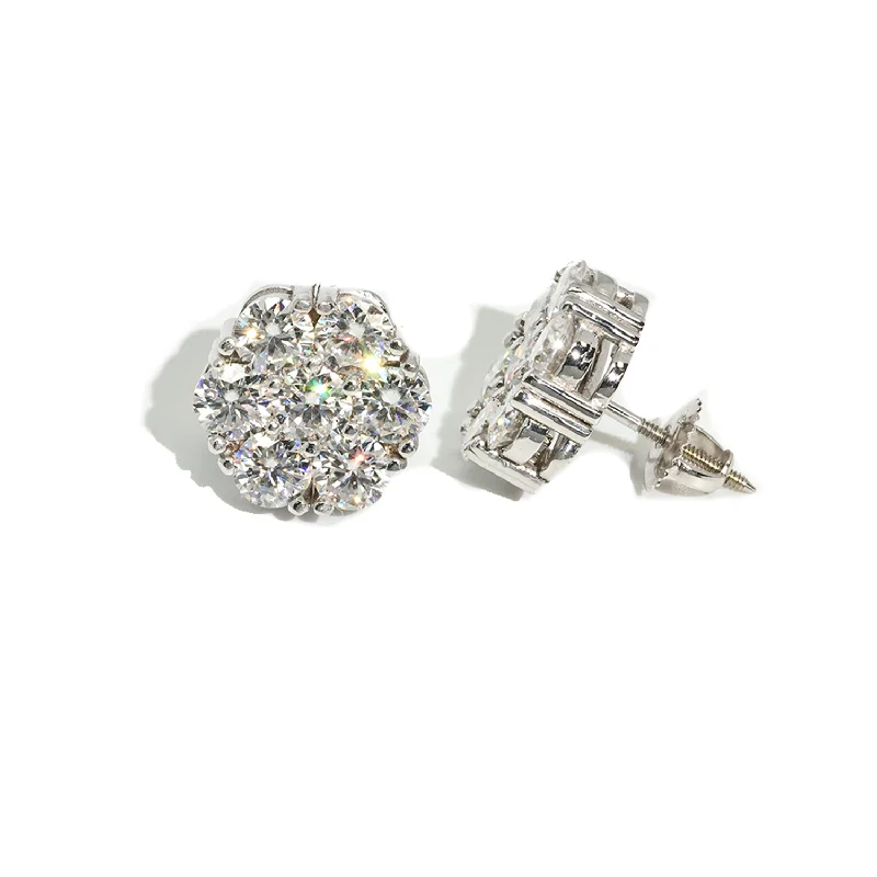 Romantic Earrings For Anniversary-14k White Gold Generic Cluster Earrings 2.1 ctw Lab Made Diamond