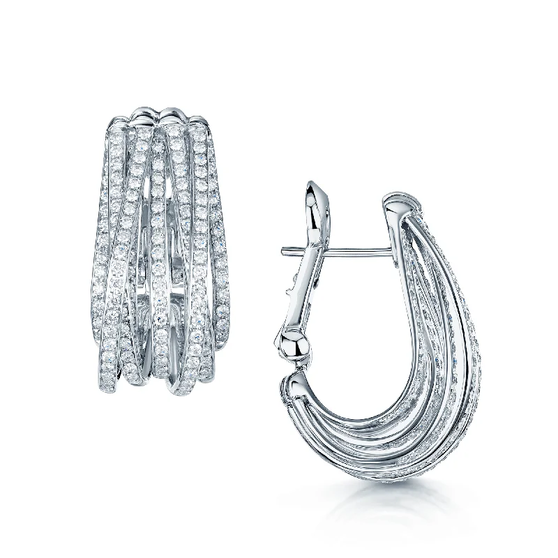 Retro-Inspired Earrings For Brides-18ct White Gold Round Brilliant Cut Diamond Seven Strand Hoop Style Earrings