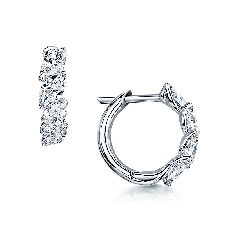 Bridal Earrings With Crystals-18ct White Gold Marquise Diamond Small Hoop Earrings