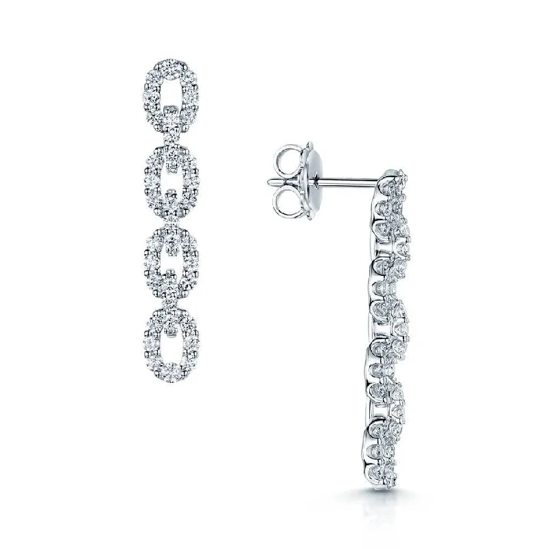 Retro Hoop Earrings For Women-18ct White Gold Round Brilliant Cut Diamond Link Drop Earrings