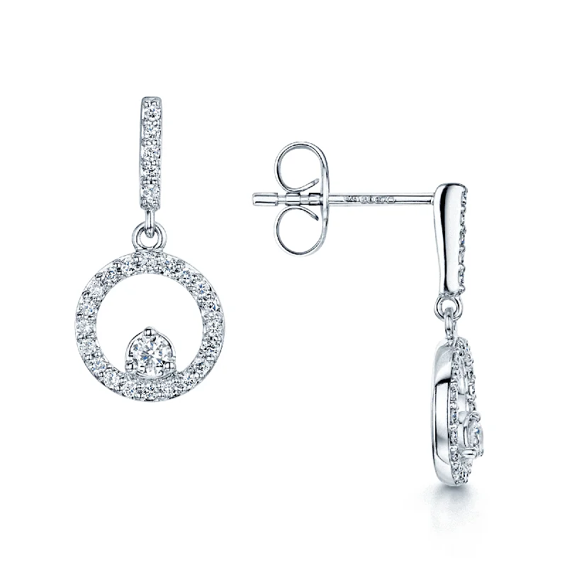 Artistic Hoop Earrings For Women-18ct White Gold Circular Diamond Drop Earrings