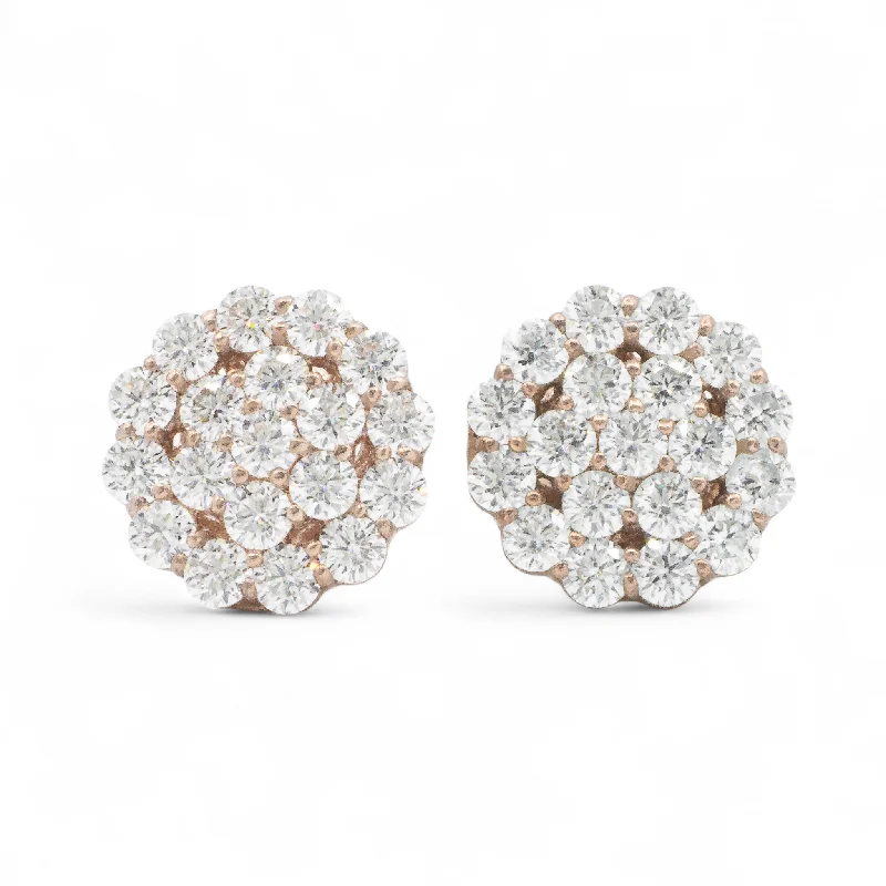 Fancy Earrings For Bridal Showers-14k Rose Gold Lab Diamond Cluster Earrings 2.83 ctw