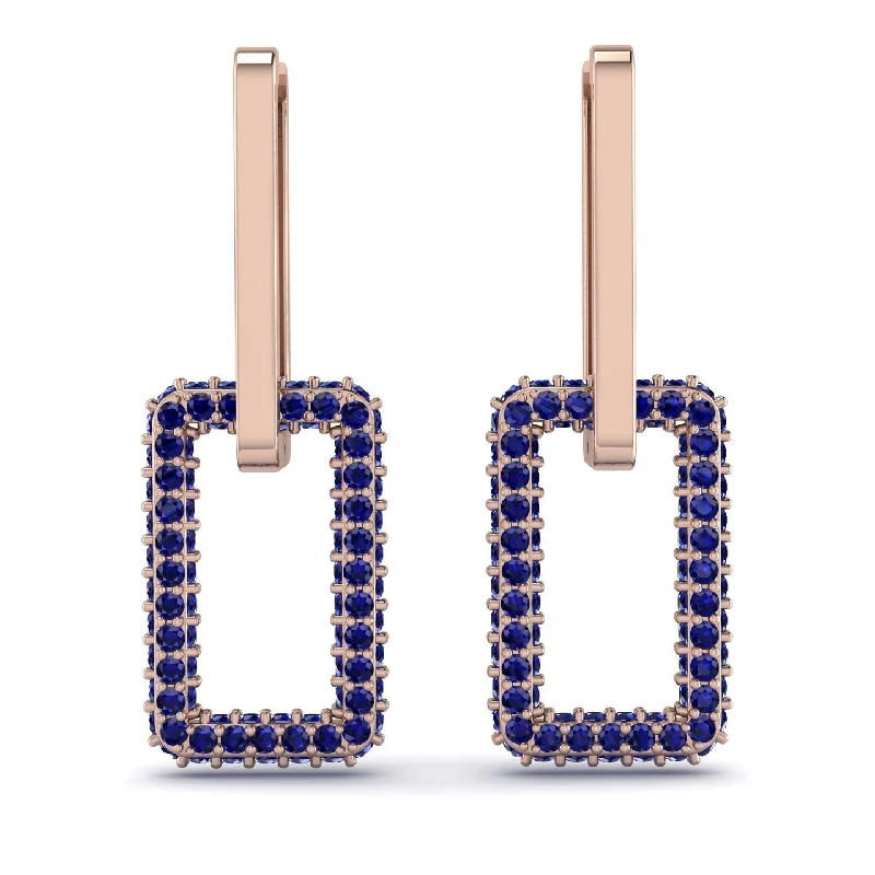 Sparkling Hoop Earrings For Events-Luxury Square Chain Link Gold Earrings With Sapphire - Zuri No. 14