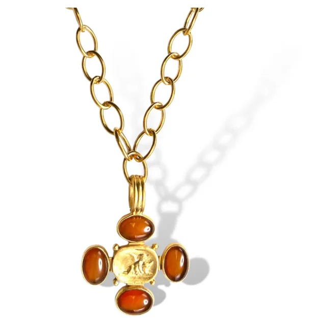 Handcrafted Gold Necklace For Unique Style-Dina Mackney - Necklace Guardian Angel W/Carnelian Cabochon