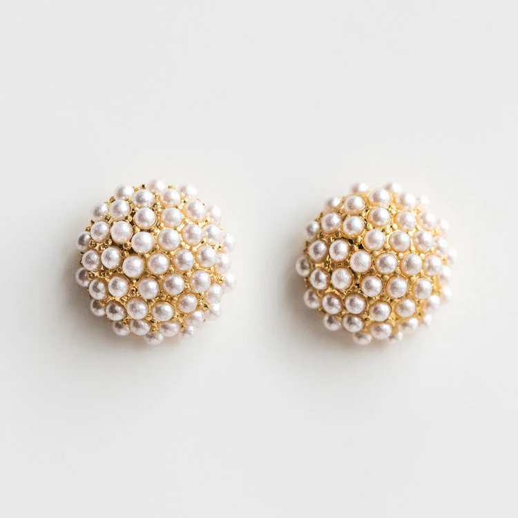 Silver Earrings With Crystal Beads-Pearl Pave Stud Earrings