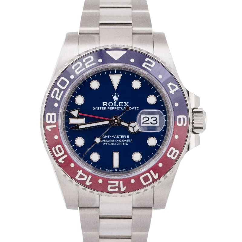 Waterproof Digital Watches For Water Sports-PAPERS Rolex GMT-Master II Pepsi BLUE 18K White Gold Watch 126719 BLRO BOX