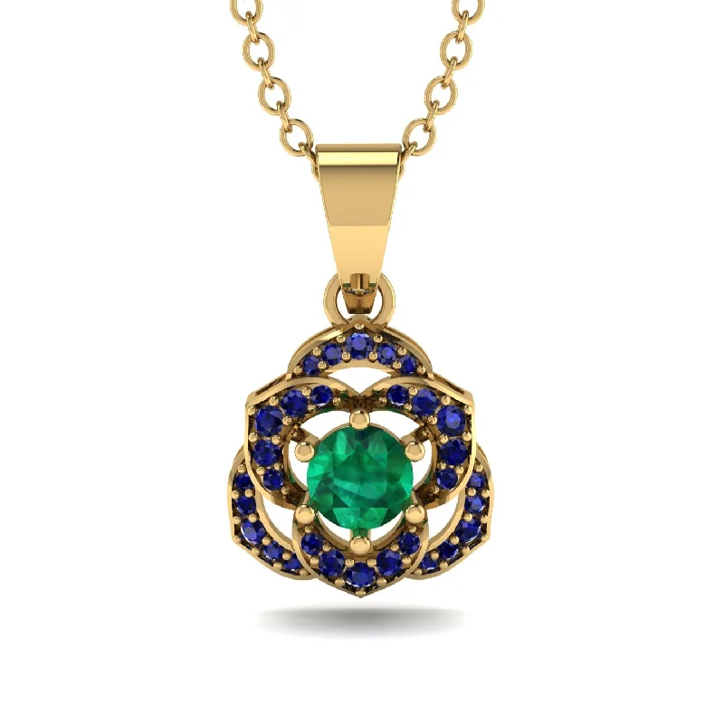 Handmade Gemstone Necklace For Special Occasions-Golden Rose Blossom Necklace With Exquisite Sapphire Detailing - Reign No. 64