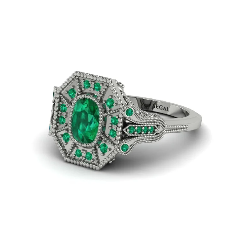 Custom Wedding Rings For Unique Couples-Emerald Cushion Cut Art Deco Engagement Ring - Alicia No. 21