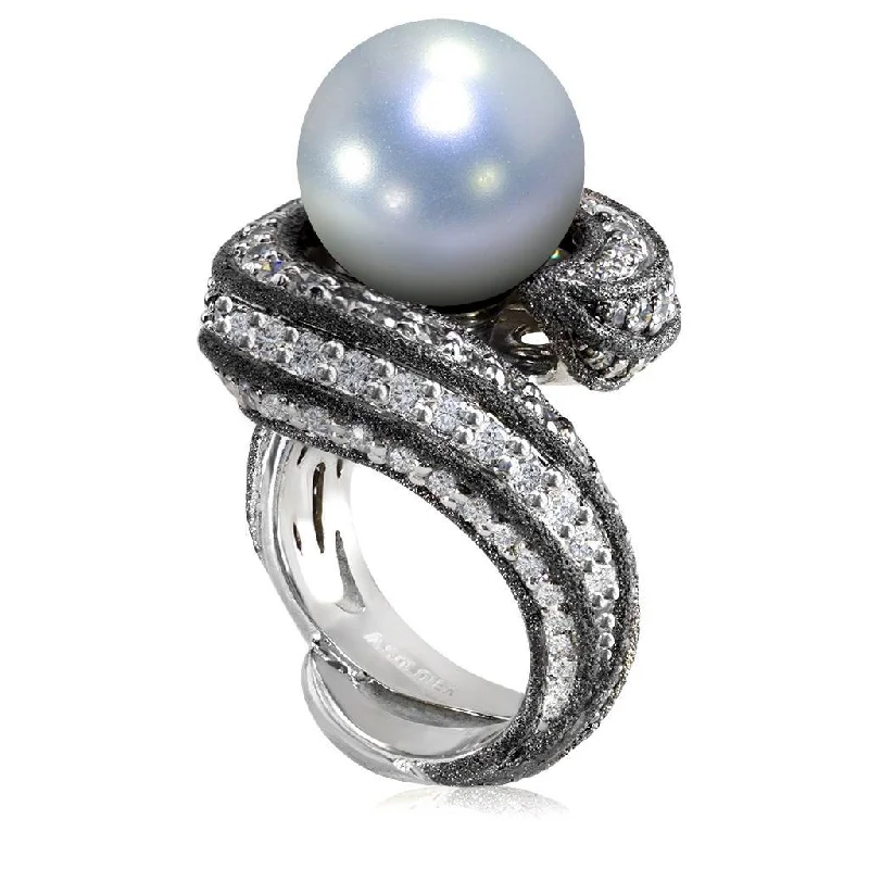 Unique Stacking Rings For Wedding Bands-Gold Twist Ring With Pearl & White Diamonds