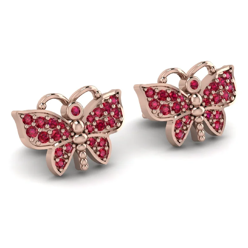 Designer Earrings For Special Events-Butterfly-Inspired Gold Earrings With Stunning Ruby - Sage No. 11