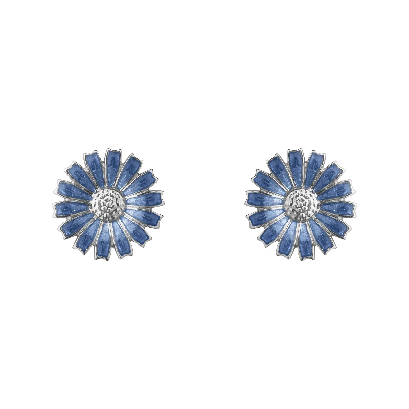 Gold Earrings With Clear Crystals-Daisy Silver And Blue Enamel Earrings