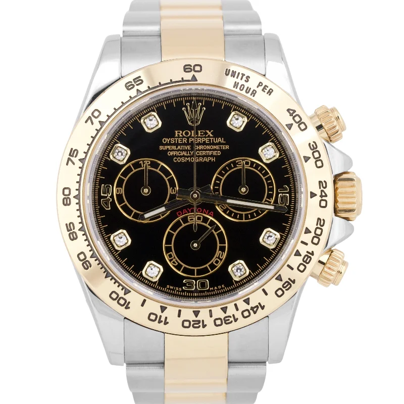 Stylish Watches For Sports Enthusiasts-MINT Rolex Daytona BLACK DIAMOND Two-Tone 18K Yellow Gold Stainless Steel 116503