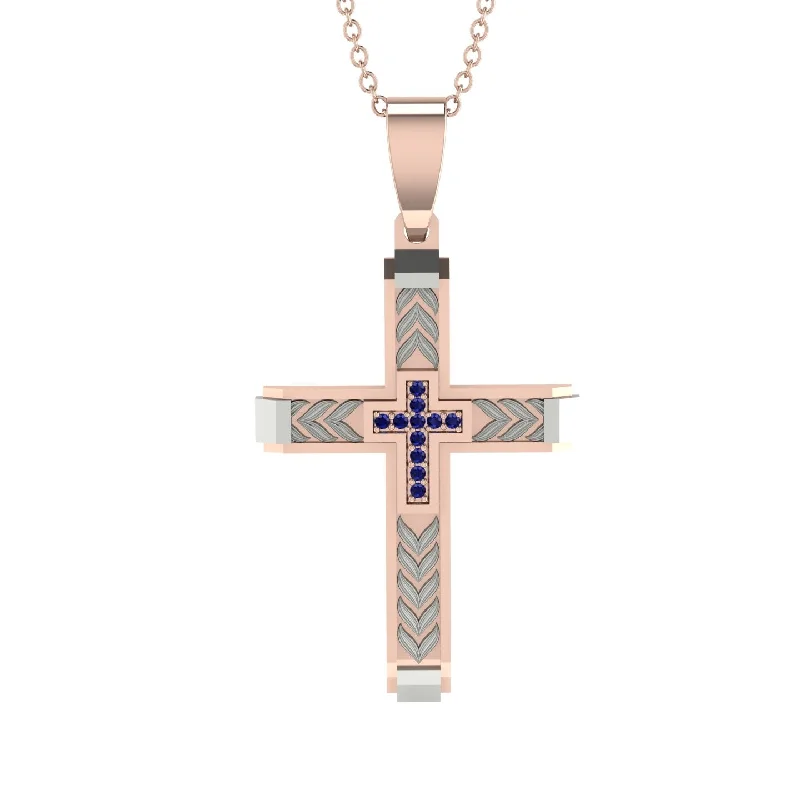 Custom Gold Necklace For Wedding Day-High-Quality Elegant Openwork Sapphire Gold Cross Necklace - Jordan No. 43