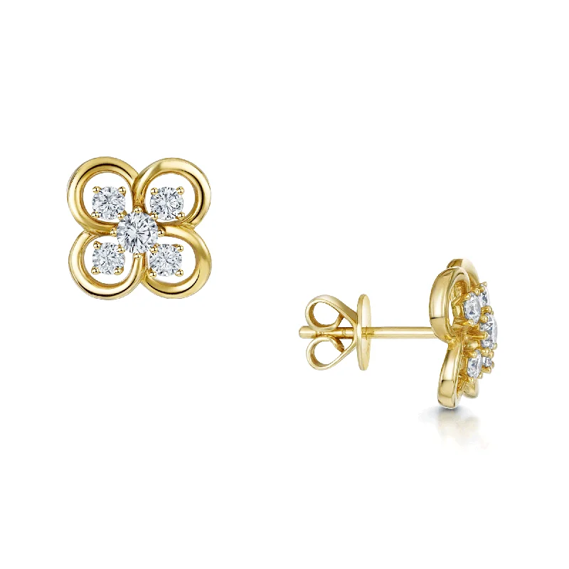 Silver Earrings With Crystal Beads-18ct Yellow Gold Quatrefoil Diamond Set Stud Earrings