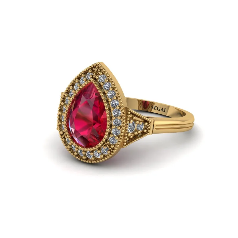 Personalized Engagement Rings For Her-Pear Cut Ruby Milgrain Halo Engagement Ring - Daleyza No. 10