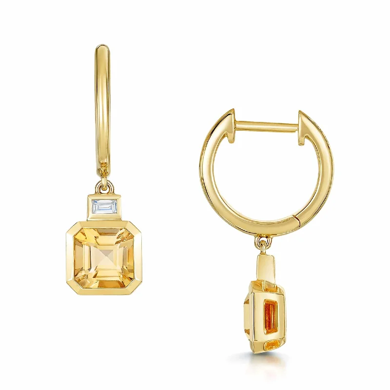 Sparkling Crystal Earrings For Glam Look-18ct Yellow Gold Citrine & Diamond Rubover Set Earrings