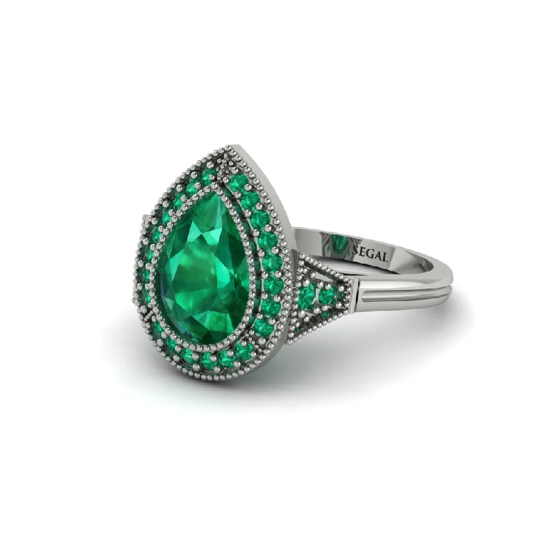 Trendy Stackable Rings For Elegant Style-Pear Cut Emerald Milgrain Halo Engagement Ring - Daleyza No. 21