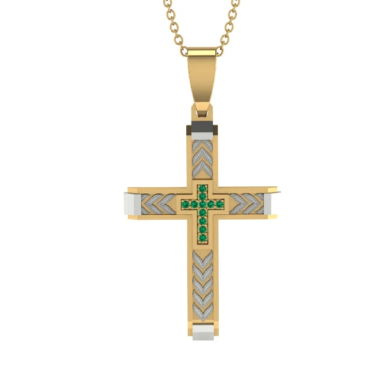 Simple Gold Pendant Necklace For Work-High-Quality Elegant Openwork Emerald Gold Cross Necklace - Jordan No. 14