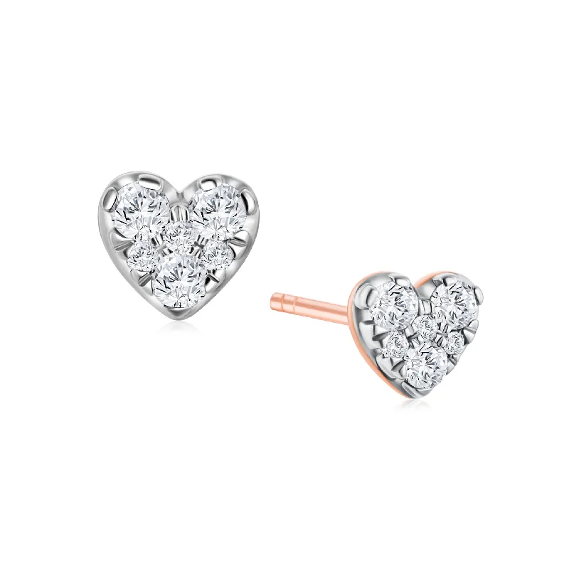 Gold Plated Stud Earrings-Stylish Heart Diamond Earrings