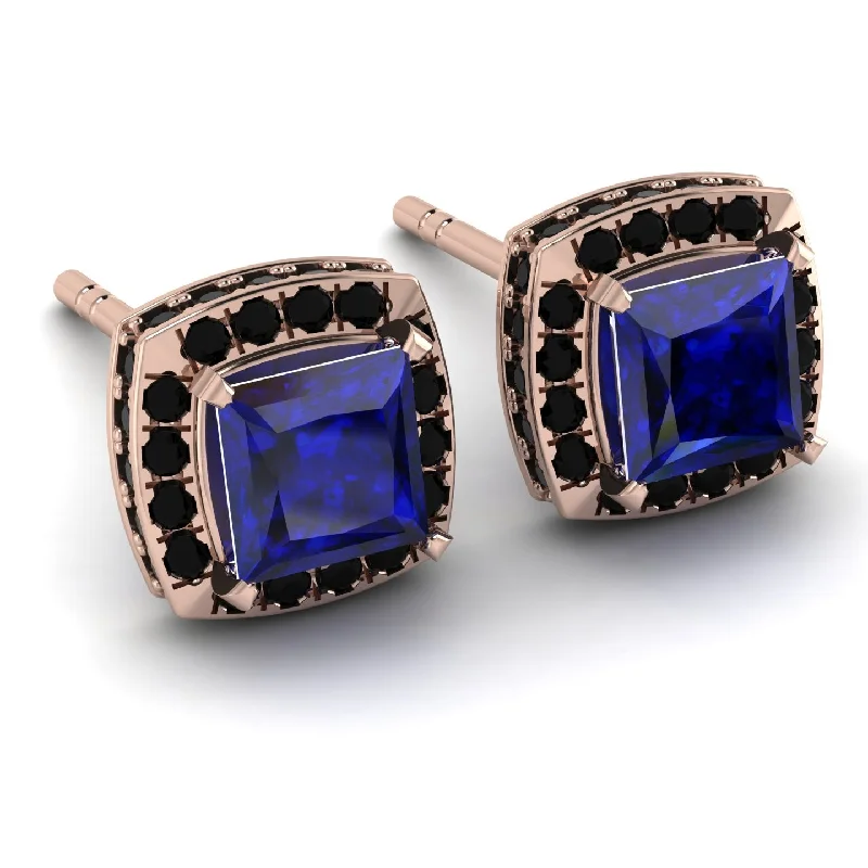 Chic Earrings For Fashion Lovers-Hidden Halo Princess Sapphire Earrings - Georgia No. 44