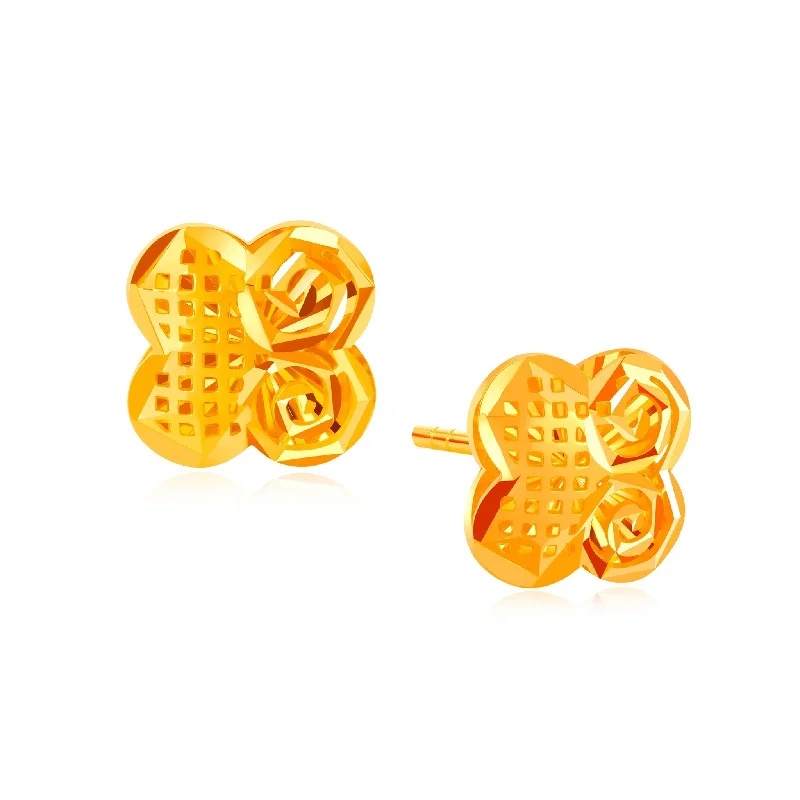 Sparkling Earrings For Bridesmaids-916 Gold Clover Lattice Twirl Earrings