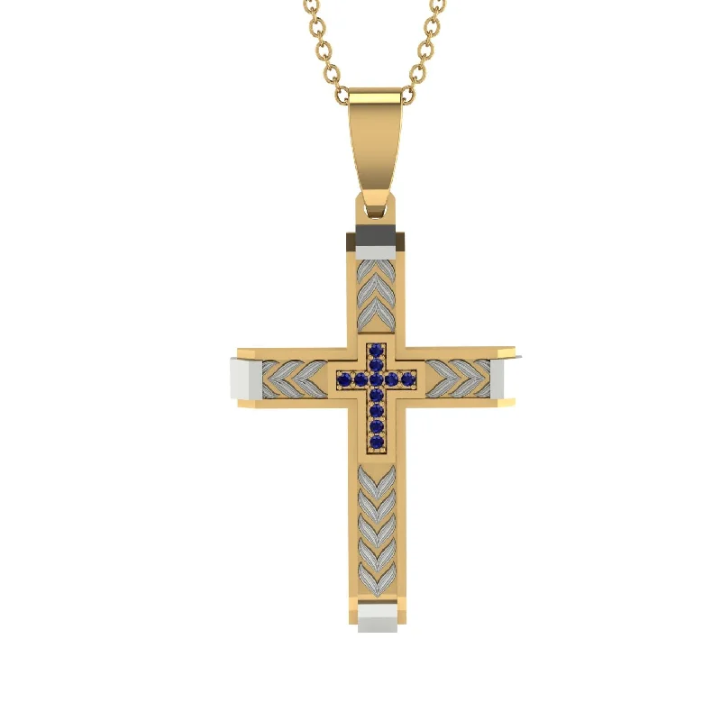 Bohemian Necklace With Tassels For Festivals-High-Quality Elegant Openwork Sapphire Gold Cross Necklace - Jordan No. 41