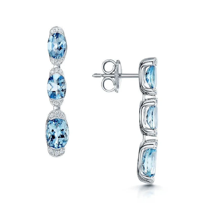 Chunky Hoop Earrings For Bold Look-18ct White Gold Aquamarine And Diamond Drop Earrings