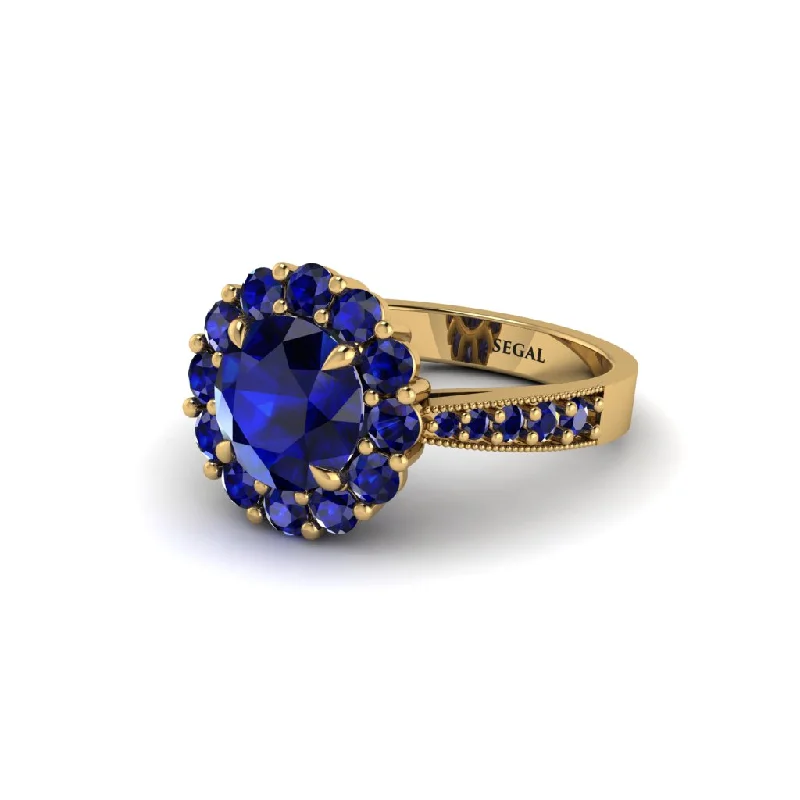 Unique Gemstone Rings For Birthday Gifts-Sapphire Round Halo Engagement Ring - Unity No. 73