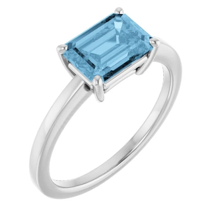 Custom Gold Rings For Anniversary Gifts-Platinum Natural Sky Blue Topaz Ring