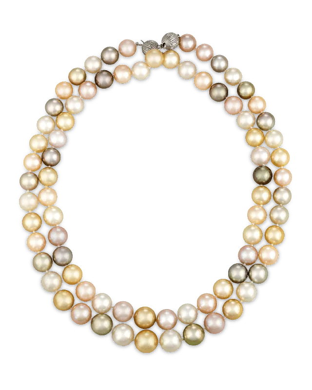 Luxury Diamond Necklace For Anniversary-Convertible Multi-color South Sea Pearl Necklace