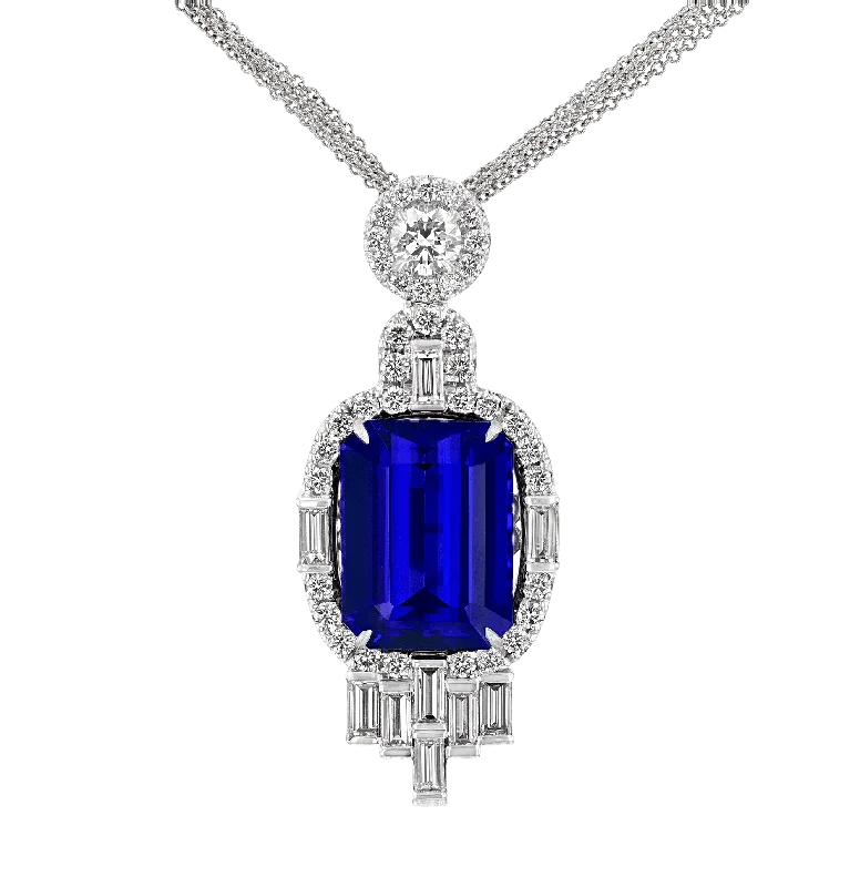 Sparkling Crystal Pendant Necklace For Bridesmaids-Tanzanite Pendant Necklace, 25.74 Carats