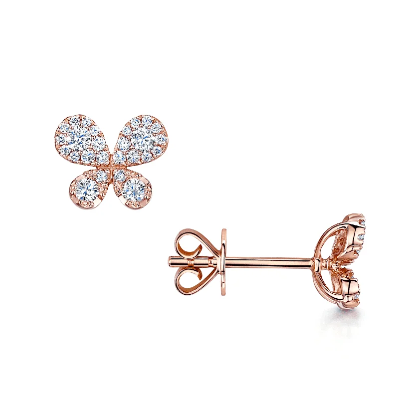 Elegant Gemstone Earrings For Wedding-18ct Rose Gold Pave Set Diamond Butterfly Stud Earrings