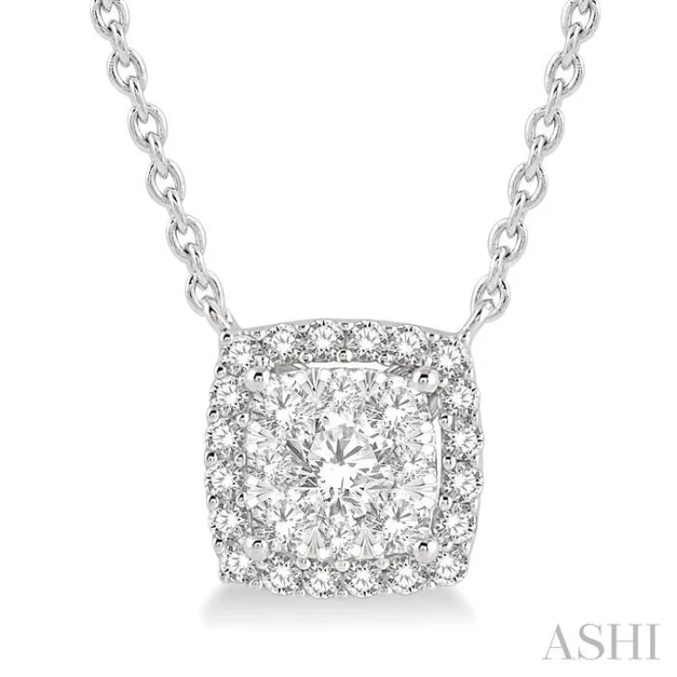 Modern Geometric Pendant Necklace For Fashion-1/2 Ctw Cushion Shape Lovebright Diamond Necklace in 14K White Gold