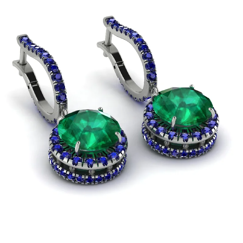 Silver Earrings With Blue Topaz-Hidden Halo Emerald Hoop Earrings - Catalina No. 66