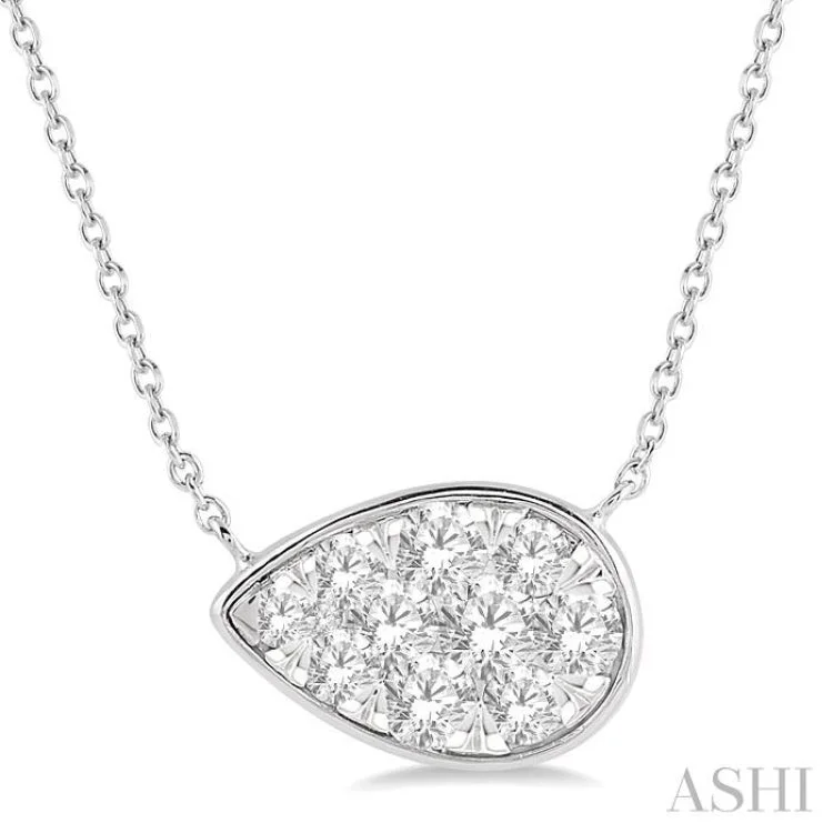 Custom Heart Necklace For Loved Ones-1/2 Ctw Pear Shape Lovebright Diamond Necklace in 14K White Gold