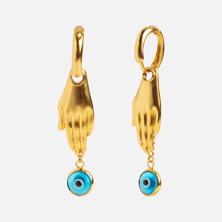 Vintage-Inspired Earrings For Women-Angelica Palm and Evil Eye Huggie Earrings