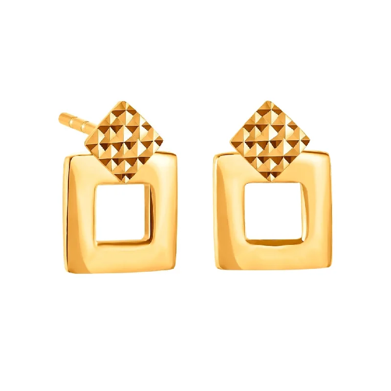 Small Gold Hoop Earrings-916 Gold Detachable Squares Earrings