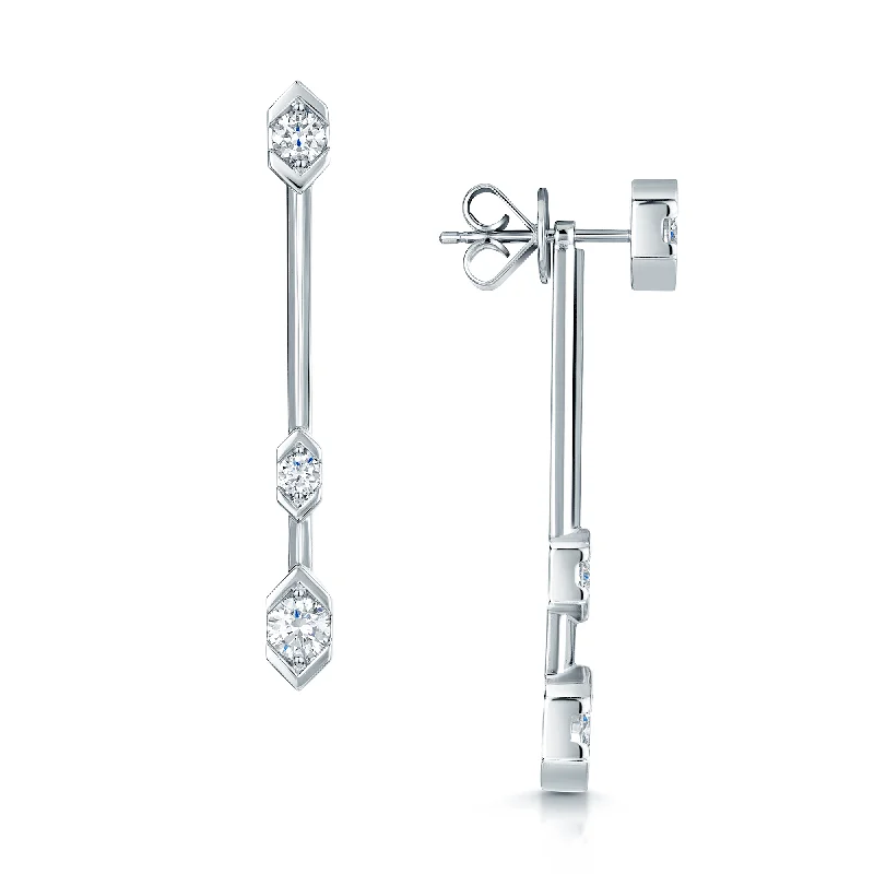 Geometric Silver Earrings-Nouveau Collection 18ct White Gold Diamond Bar Drop Earrings