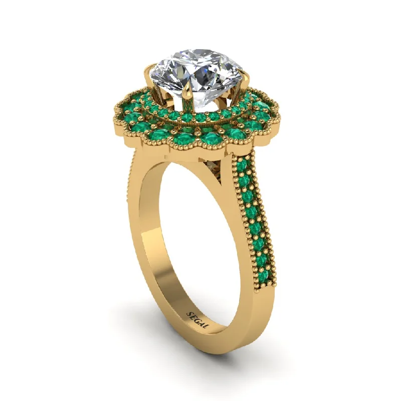 Custom Engagement Rings For Unique Proposals-Emerald Double Halo Cathedral Engagement Ring - Deirdre No. 16