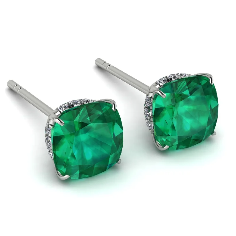 Wedding Earrings For Elegant Look-Hidden Halo Cushion Emerald Earrings - Alivia No. 6