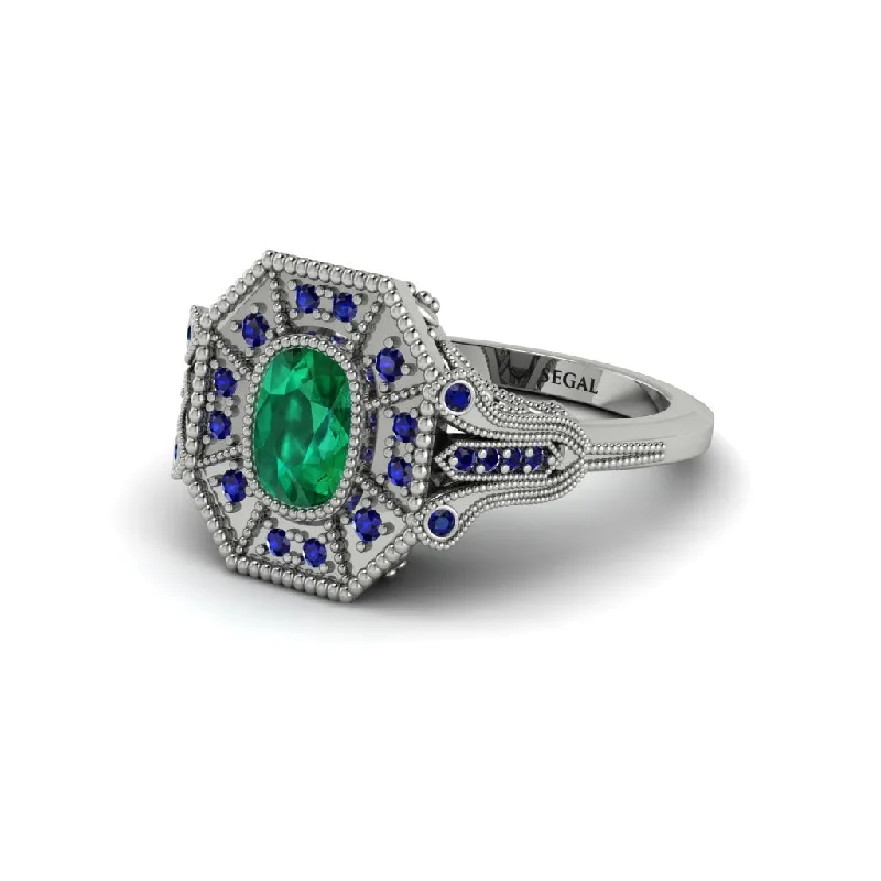 Handmade Silver Wedding Rings For Brides-Emerald Cushion Cut Art Deco Engagement Ring - Alicia No. 66