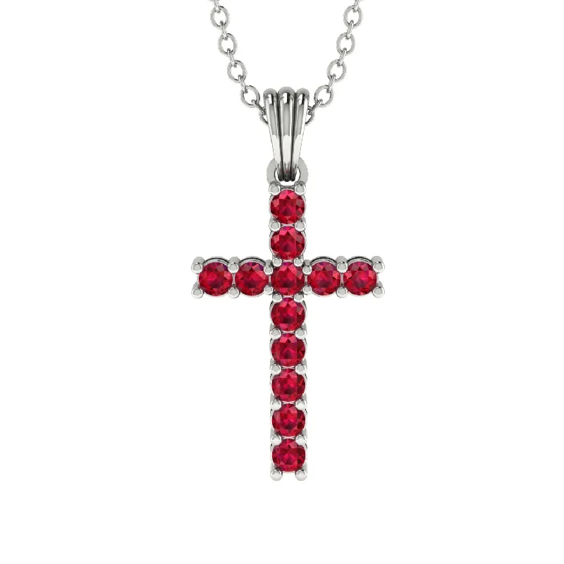 Elegant Chain Necklace For Fashionistas-Timeless Classic Ruby Gold Cross Necklace - Ezekiel No. 12