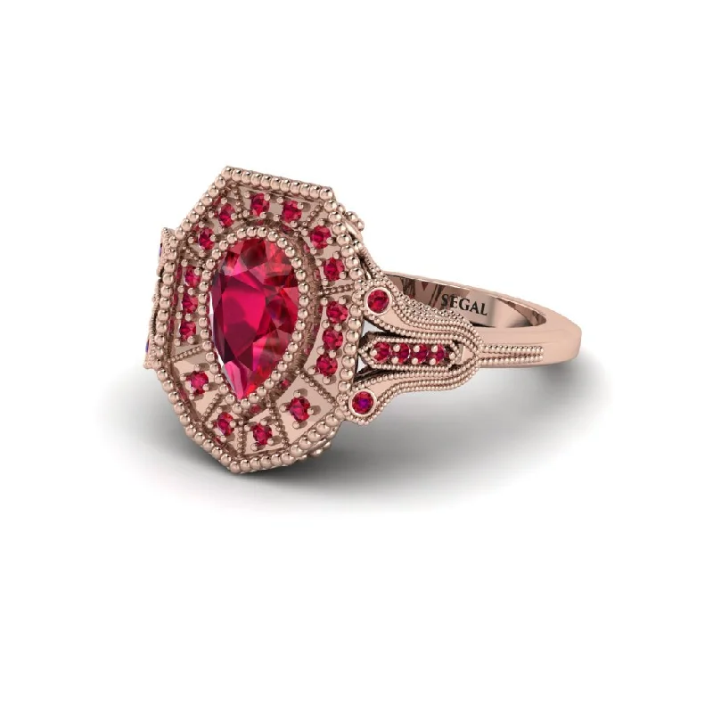 Custom Promise Rings For Her-Ruby Pear Cut Art Deco Engagement Ring - Rosalind No. 56