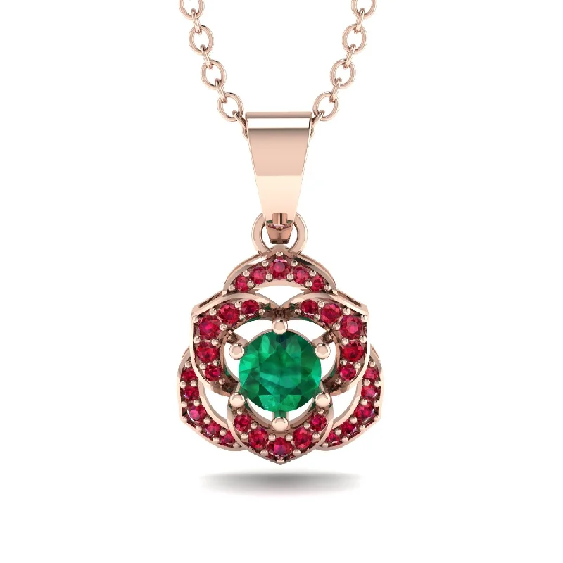 Custom Pendant Necklace For Couples-Golden Rose Blossom Necklace With Exquisite Ruby Detailing - Reign No. 50